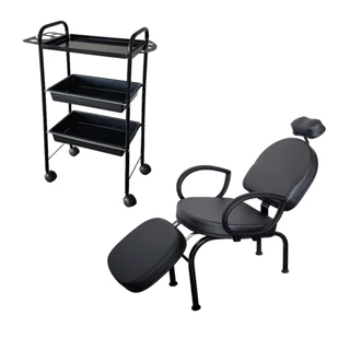 Kit Cadeira Confort com Carrinho Auxiliar Profissional - Maquiagem