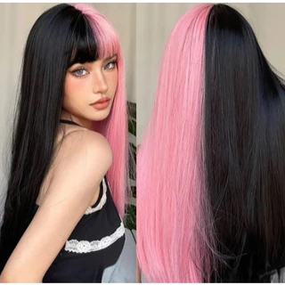 Peruca lace Wig Cosplay Lisa Com Franja Preta/Rosa