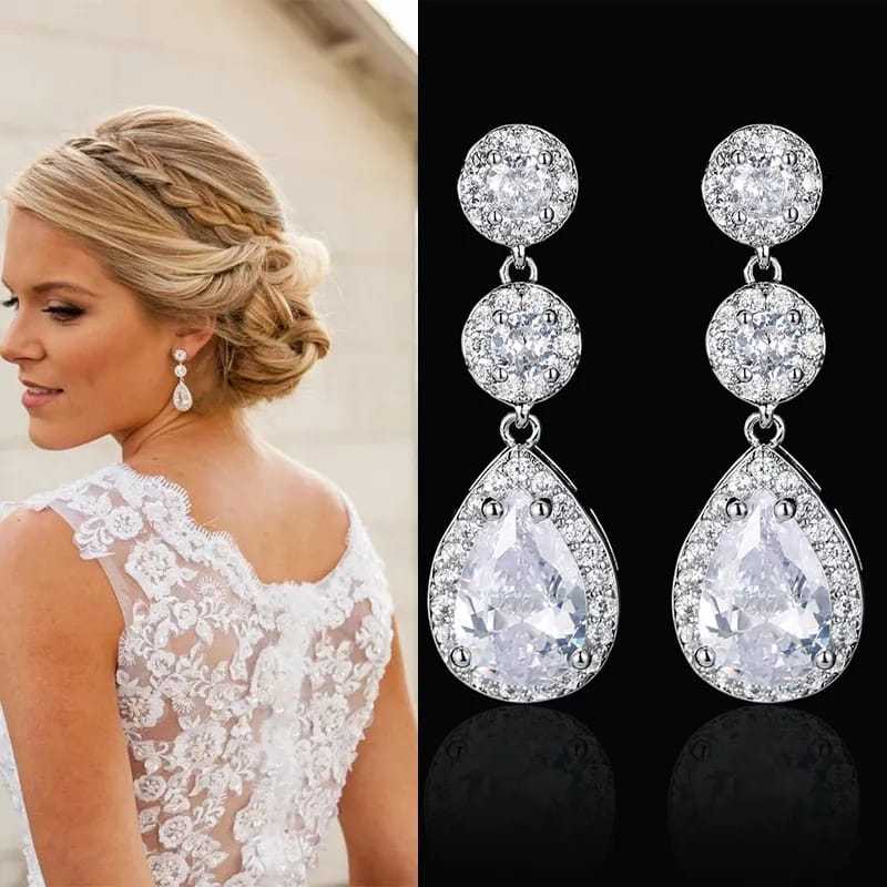 Brinco Noiva Strass Zirconia Prata Festa Debutante Casamento