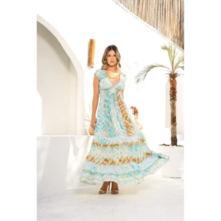 Vestido longo seda manga princesa boho chic