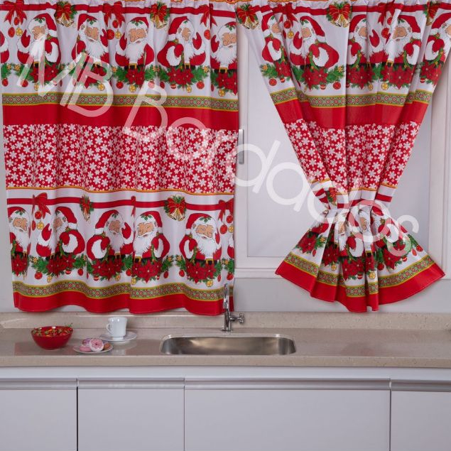 Cortina De Cozinha Para Vitro Estampado Natalino casa e decoração 200cm X 130cm - NATAL