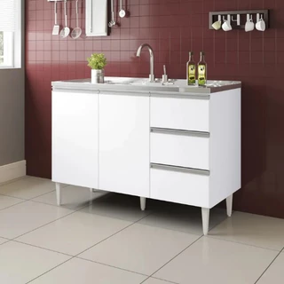 Balcão de Cozinha para Pia de 120cm Sem Tampo 3 Gavetas MDP de 15mm