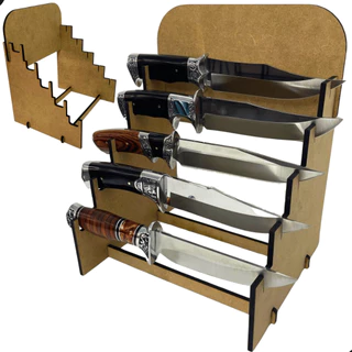 Suporte de MDF Cru para 5 Facas Artesanais Display Expositor De Facas Luxo Madeira Mdf 6mm