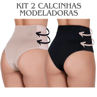 KIT 2 Calcinha Cinta Modeladora Zero Barriga Redutora de Medidas Cós Alto Compressão