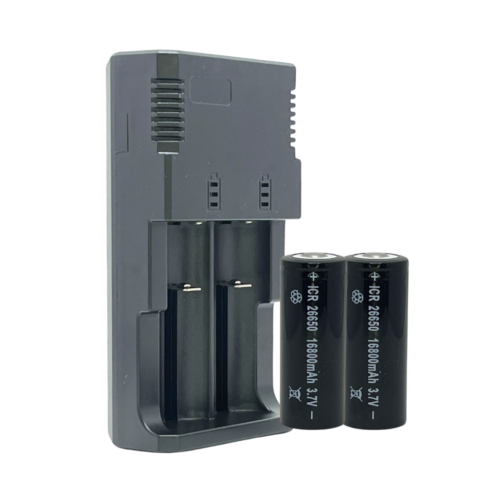 Kit Carregador Duplo Turbo + 2un Bateria 26650 16800mah X900 T9 T6 Lanterna Tática