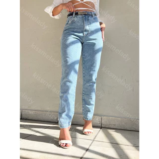 KISSMELADY 015 com cinto preto calça mom jeans feminina moda novo lisa sem rascada