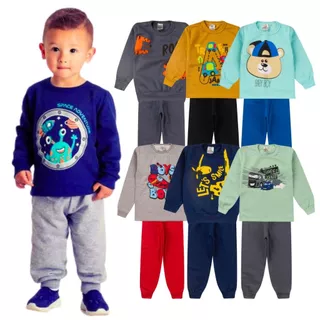 Kit 4 Peças Conjunto Moletom Infantil Menino 1 ao 16 Masculino Outono Inverno