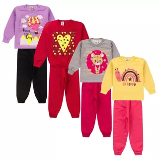 Kit 6 Peças Conjunto Moletom Infantil Menina Inverno 1 ao 16 Feminino Manga Longa