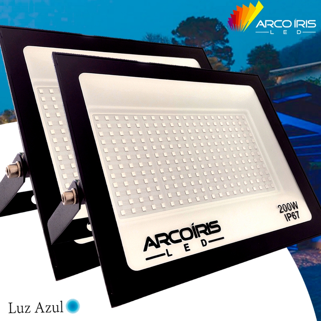 Kit 02 Refletor Led 200w Luz Azul Holofote Prova D'água Campo E Quadra ...