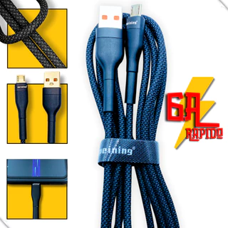 Cabo Micro Usb V8 Turbo Carregamento Rapido 6A 1.8 Metros Nylon trançado