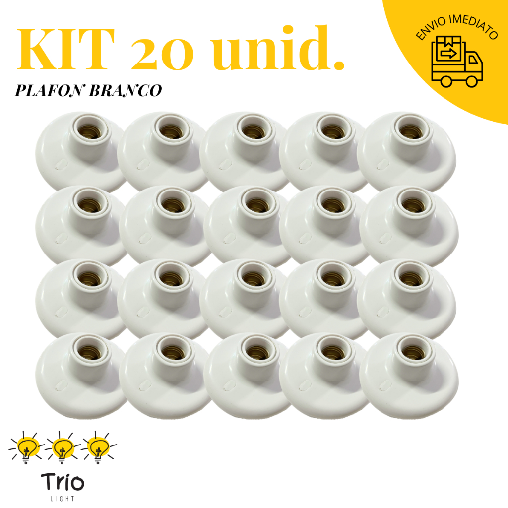 Kit 20 Plafon Soquete E27 Branco Bivolt Plafonier Redondo Luminaria Bocal de Teto