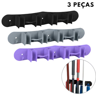 Kit 3 Porta Vassoura Rodo Pá Suporte de Parede Resistente Plástico Alta Qualidade + Bucha Parafuso