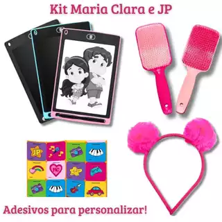Kit Férias Maria Clara E Jp Lousa Mágica Escova Raquete e Arquinho Pompom com Adesivos Para Personalizar