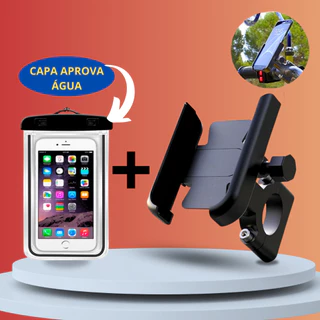 Kit Suporte de Celular Para Moto Bicicleta Bike de Aluminio + Capa Celular Aprova Agua