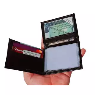 Carteira Masculina Formato em L Pequena em Couro Legítimo -Porta Cartões, Notas/ Apenas CNH/. Fotos Reais