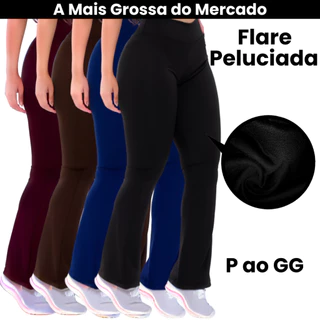 Calça Flare Bailarina Peluciada Cintura Alta Forrada Flanelada Grossa Boca de Sino Suplex