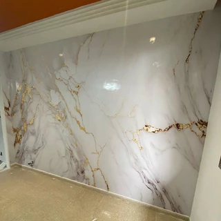 Papel de Parede Mármore Gold Adesivo Lavável, Sala e Quarto, Fácil Aplicação