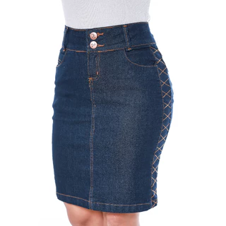 Saia Jeans ZIG ZAG Com Elastano Casual Chique Moderna Costura Bolsos Reais Premium Confortável 15