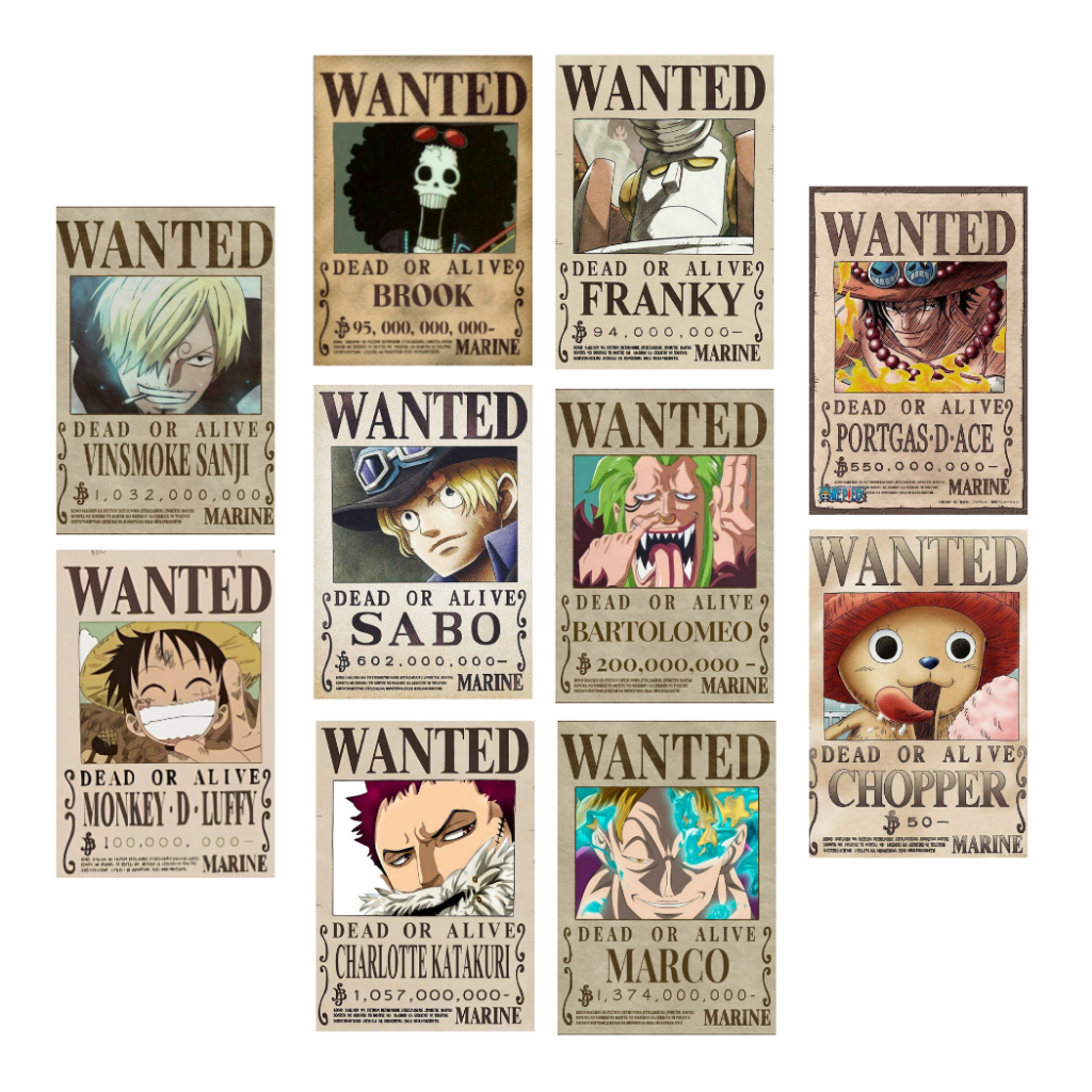 10 Pôsters Premium One Piece A4 20x30cm Recompensas Procurado