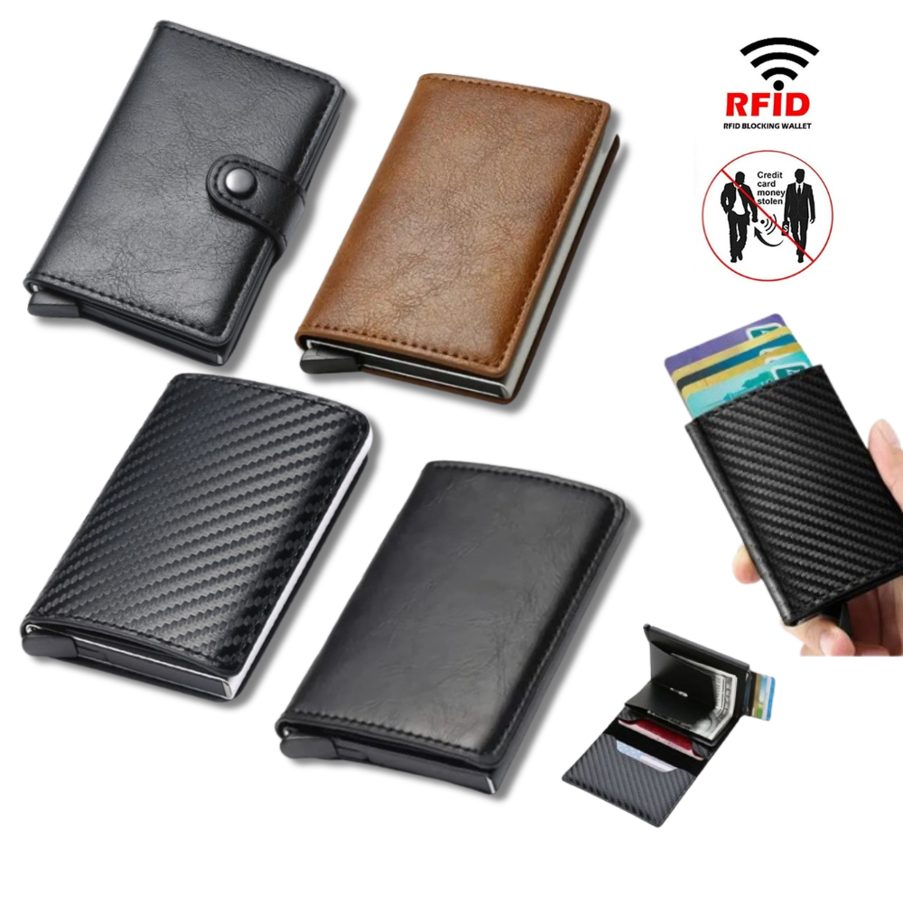 Carteira Fibra De Carbono Anti Furto Porta-Cartões Masculina Slim Preta