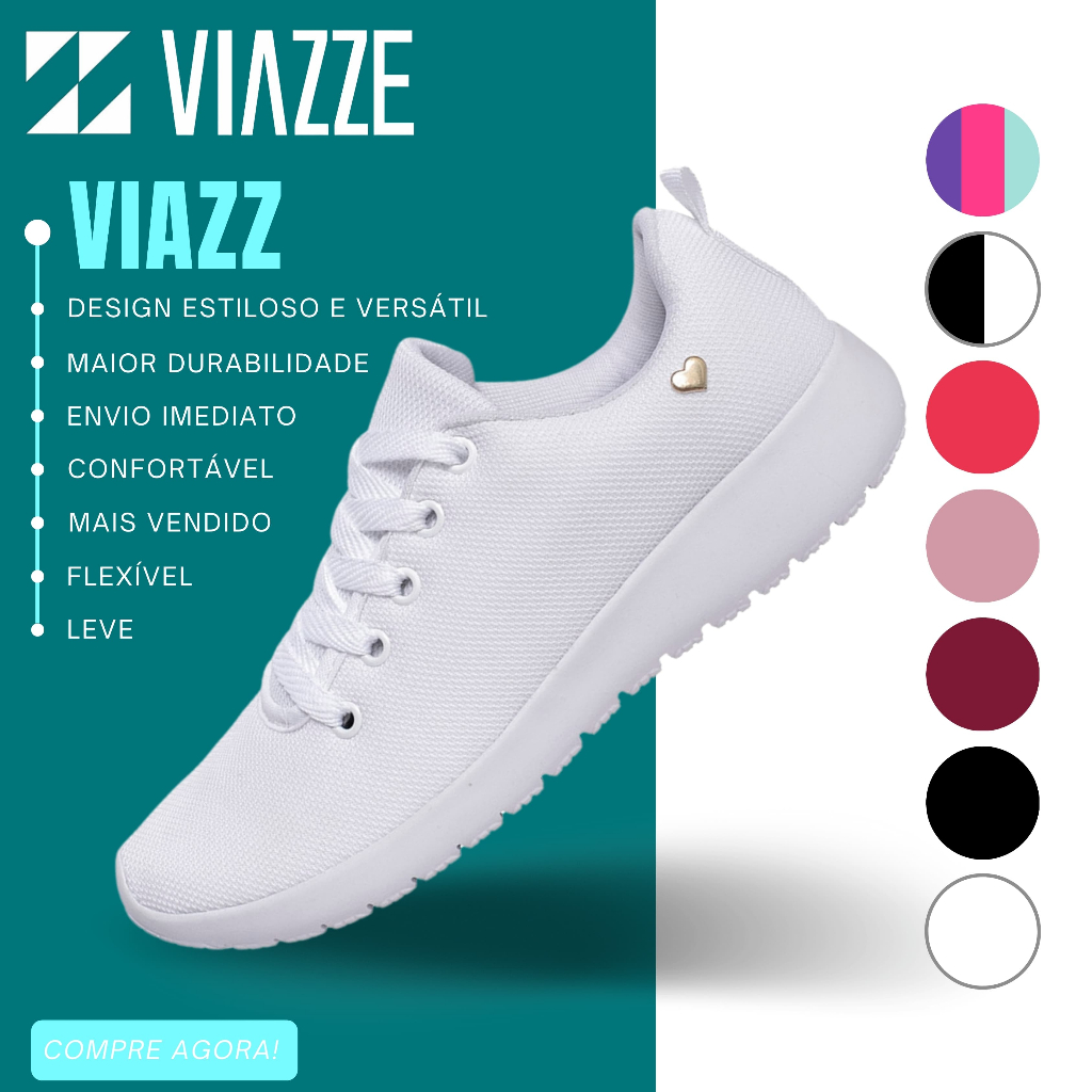 Tênis Branco Feminino Viazz Para Caminhada