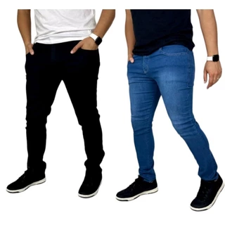 Kit 2 Calças Jeans Skinny Lycra Elastano Masculina