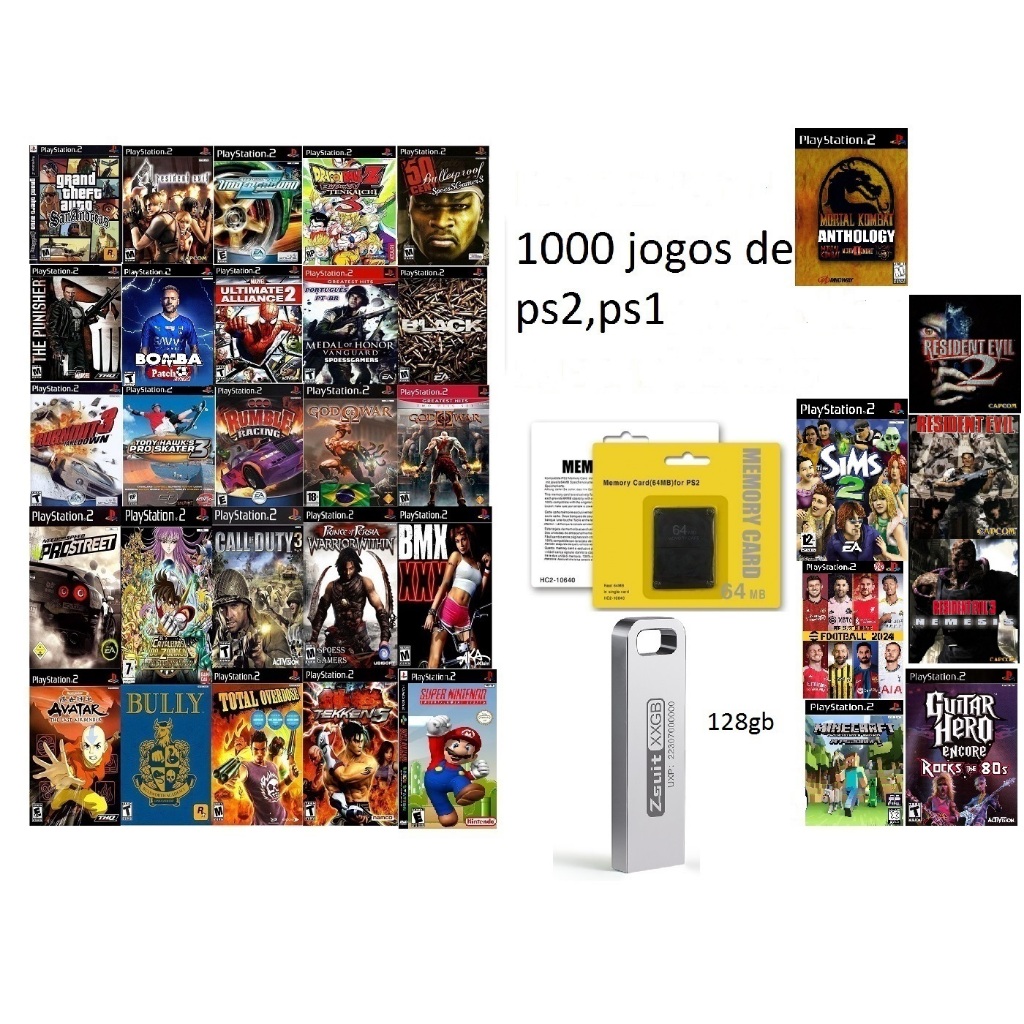 Kit Memory Card Ps2 com Pen Drive 128gb + Jogos ps2/ps1 | Shopee Brasil