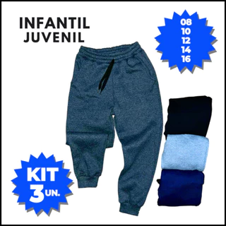 Kit 3 Calça Moletom Infantil com Bolsos Frontais