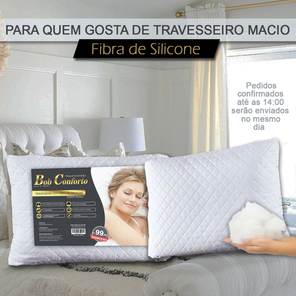 2 Travesseiros Antialérgicos Fibra de Silicone Matelado Extra macio 70x50