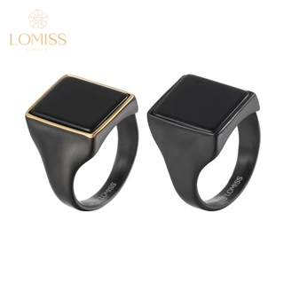 LOMISS Anel Masculino Aço Inoxidável Pvd Black Pedra Quadrada