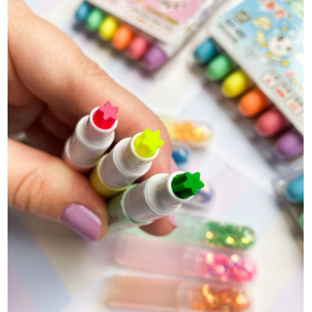Marca Texto - Pacote com 6 cores neon - Marcador + Carimbo estrela ...
