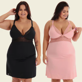 Kit 2 Camisola Amamentação Plus Size Pós Parto Gestante Maternidade