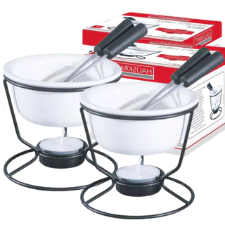 Kit 2x Conjunto Fondue Chocolate Queijo Quente Petisqueira Ceramica Fundue