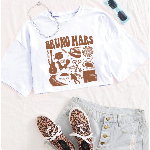 Camiseta Cropped Oversized Bruno Mars Music I