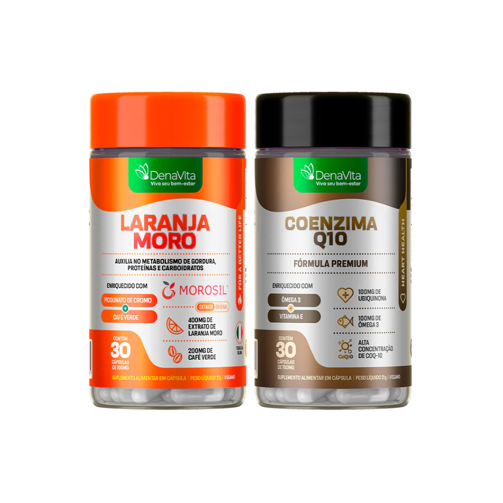 Kit Extrato de Laranja Moro, Café Verde, Cromo 3x1 + Coenzima Q10, Ômega 3, Vitamina E 3x1 - Denavita