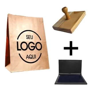 kit carimbo personalizado 7x7 cm com logo para sacolas e sacos kraft