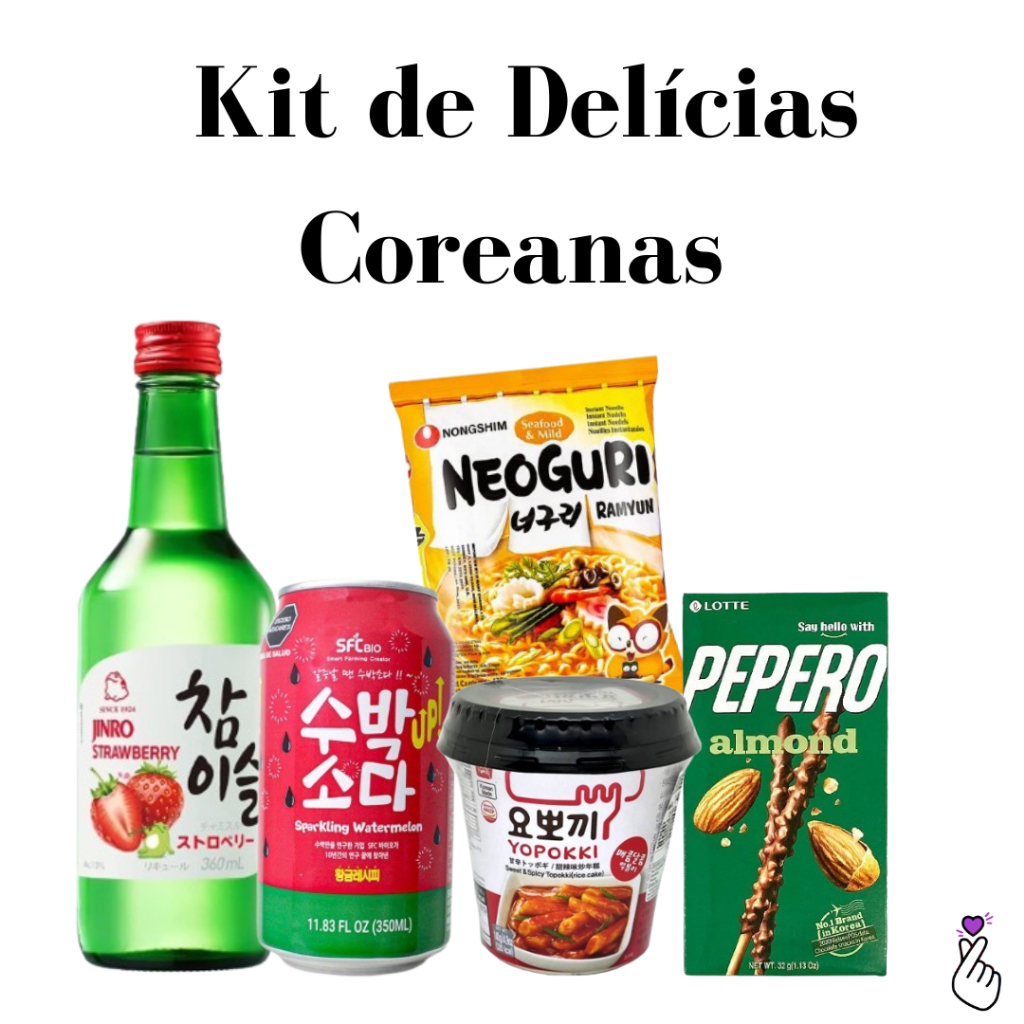 Kit Coreano de Delícias: Lamen, Pepero, Topokki, Refrigerante, Soju ...