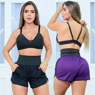 Conjunto Feminino Fitness com Short Running e Top com Bojo - Ideal para Academia