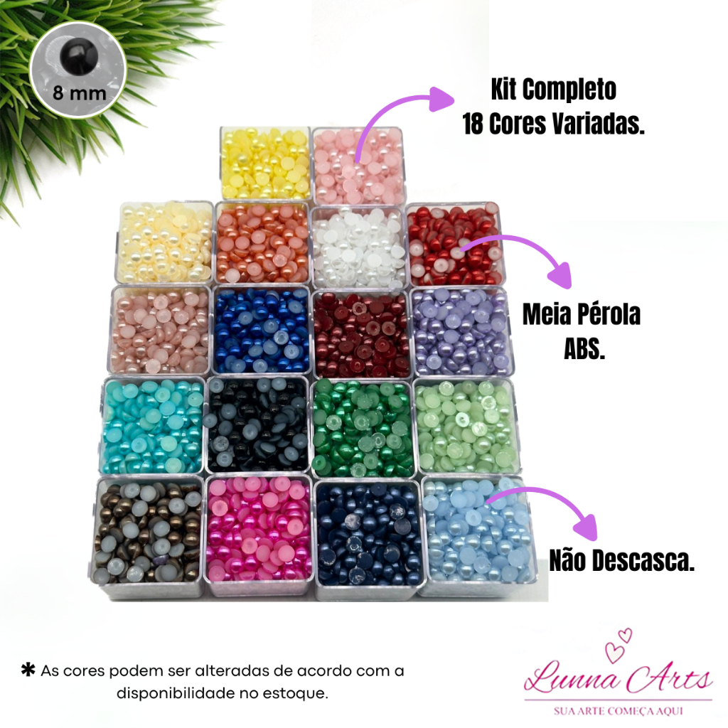Kit Meia Pérola 8mm Abs 18 Cores 1.800 unidades Para Artesanato ...