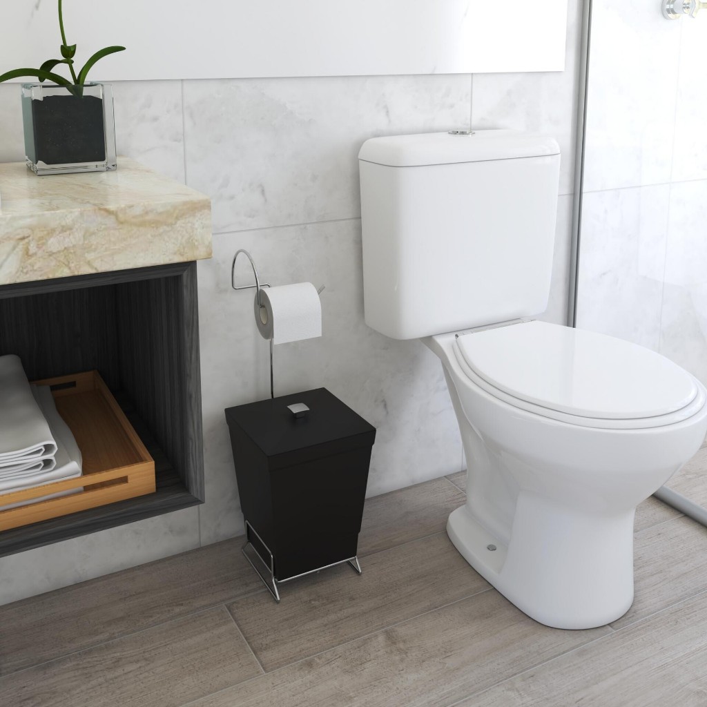 Lixeira Banheiro Com Suporte Inox Para Papel Higiênico Moderna Elegante ...