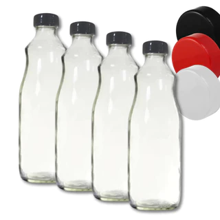 Kit 4 Garrafas De Vidro 1 Litro Para Leite Água Suco Com Tampa Plástica Leiteira Oferta Promoção