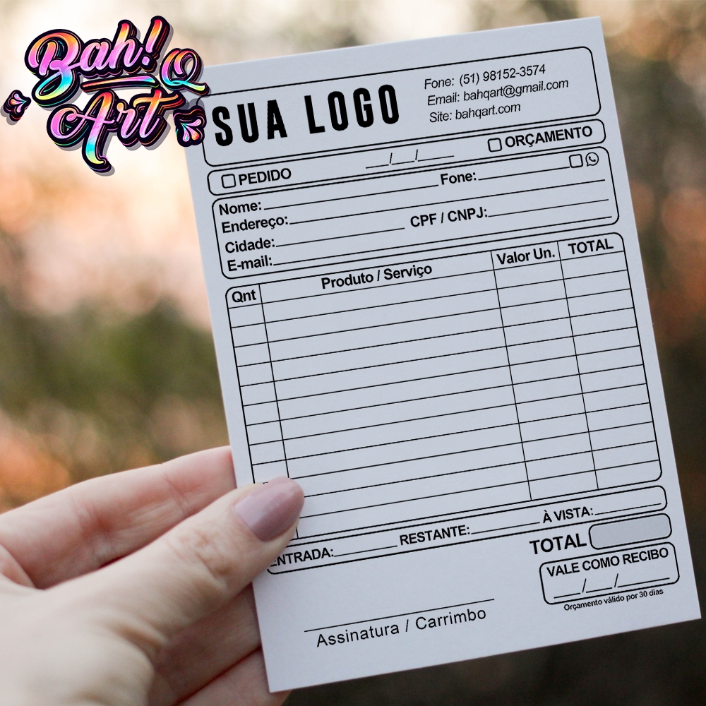 Talão de Pedido com a Sua LOGO Personalizado + Envio Rápido