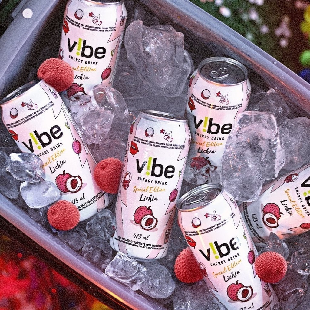 Energético Vibe Energy Drink 473ml Sabor Lichia Lata promoção atacado e varejo