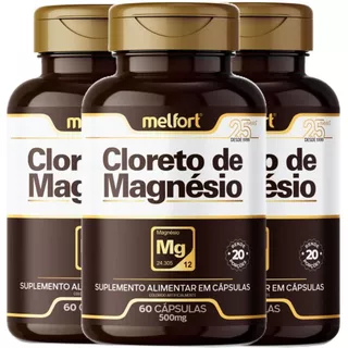 Kit 3 Cloreto De Magnésio 500mg 180 Cápsulas Suplemento