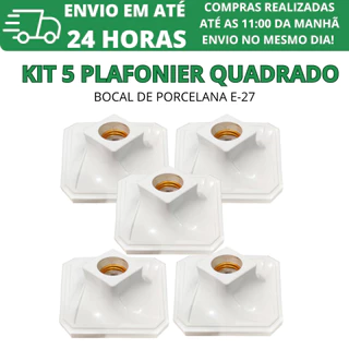Kit 5 Plafonier Plafon Quadrado Branco Bocal De Porcelana Soquete E27 Bivolt