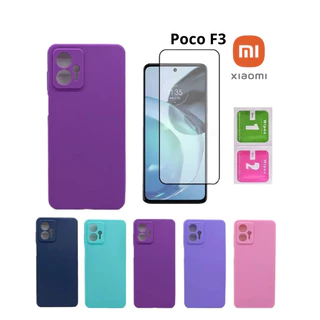 Kit Capinha Capinha Case Silicone Aveludada Colorida Para Xaiomi Redmi Poco F3 + Película Vidro