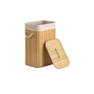 Cesto de Roupa Suja Bambu Com Tampa e Alças 60 Litros Grande Organizador Multiuso