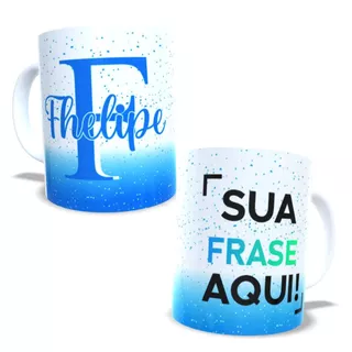 Caneca Masculina Inicial e Nome -Porcelana Personalizada Presente Criativo Temos Todas as Letras Iniciais azul e preta