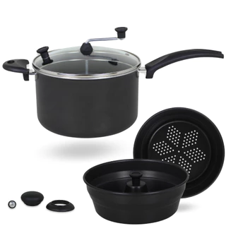 Pipoqueira Fogão Indução Multiuso 7 em 1 Panela Antiaderente 4,5L Preto, Cuscuzeiro, Vapor