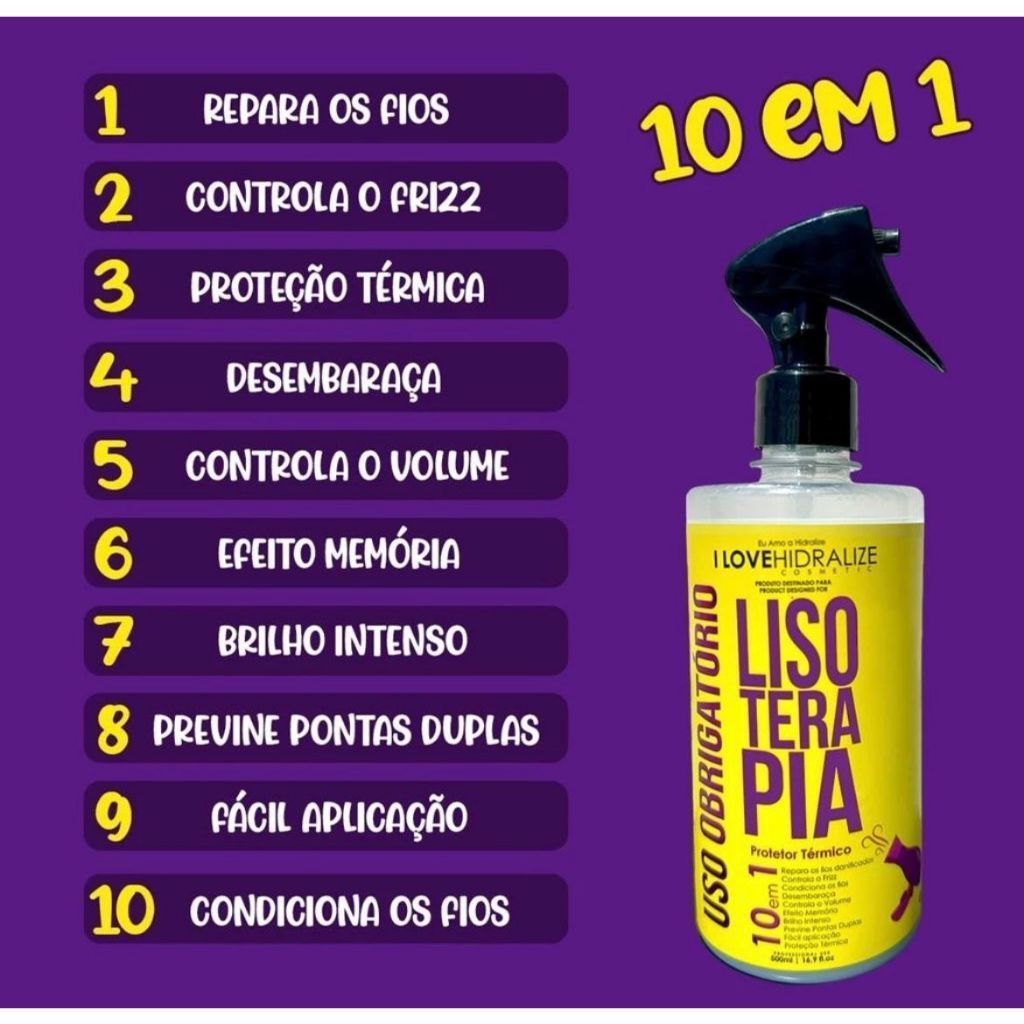 Kit Lisoterapia Protetor Térmico Máscara Shampoo e Condicionador